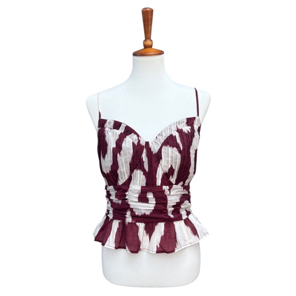 Express Women’s L Maroon & White Pleated Ruched Smocked Sleeveless Cami Top NWT - Picture 5 of 13
